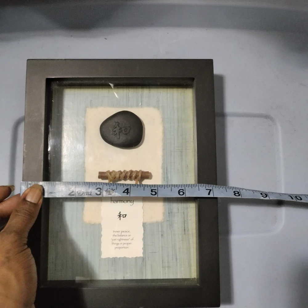 Asian Shadow Box Harmony Proverb Wall Art with Good Luck Stone Thailand 9